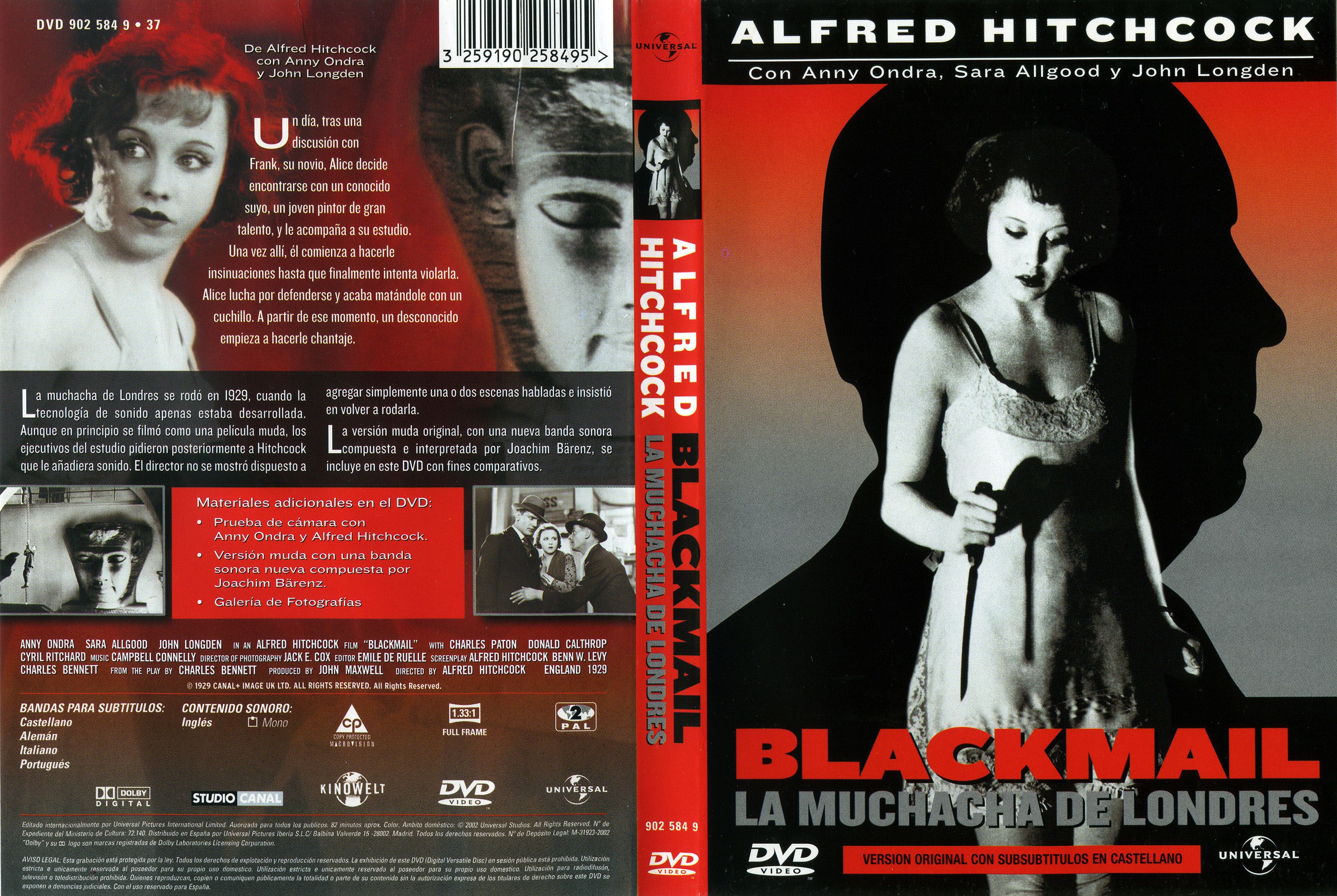 Blackmail aka La muchacha de Londres (1929, dir. Alfred Hitchcock) Spanish Universal DVD